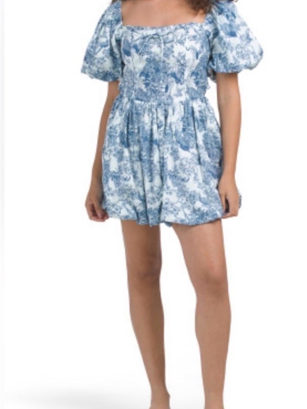 Blue Floral Puff-Sleeve Kids Dress